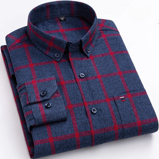 Heren Overhemd Lange Mouw met Ruitpatroon en Button-down Kraag Rood