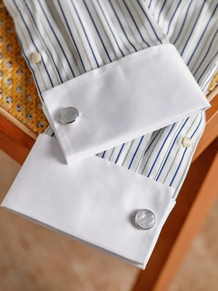 Heren Overhemd Lange Mouw met Streepdesign en French Cuffs
