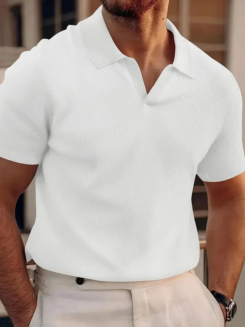Heren Polo Korte Mouw met Open Kraag en Slim Fit Wit