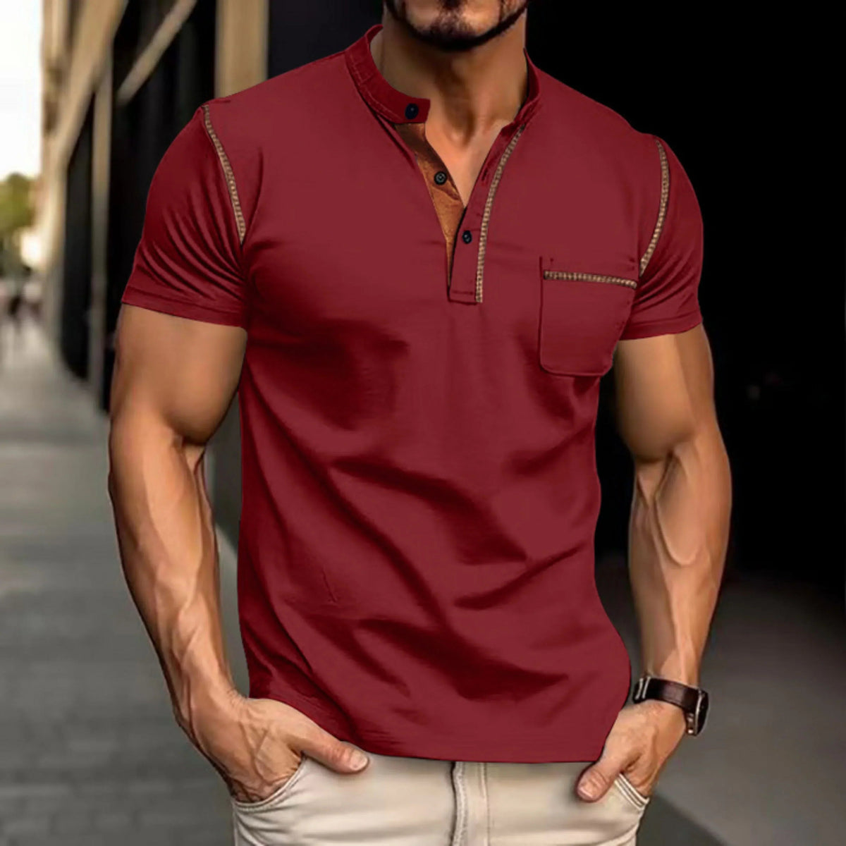 Heren polo Korte Mouw met Staande Kraag en Contrastdetails