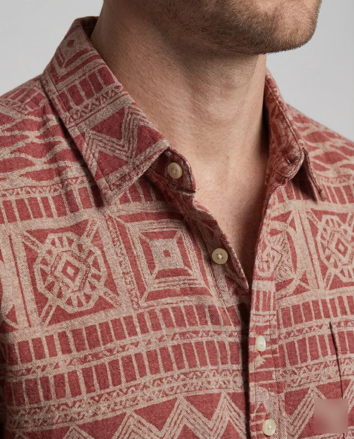 Heren Shirt Korte Mouw met Etnisch Patroon en Klassieke Kraag