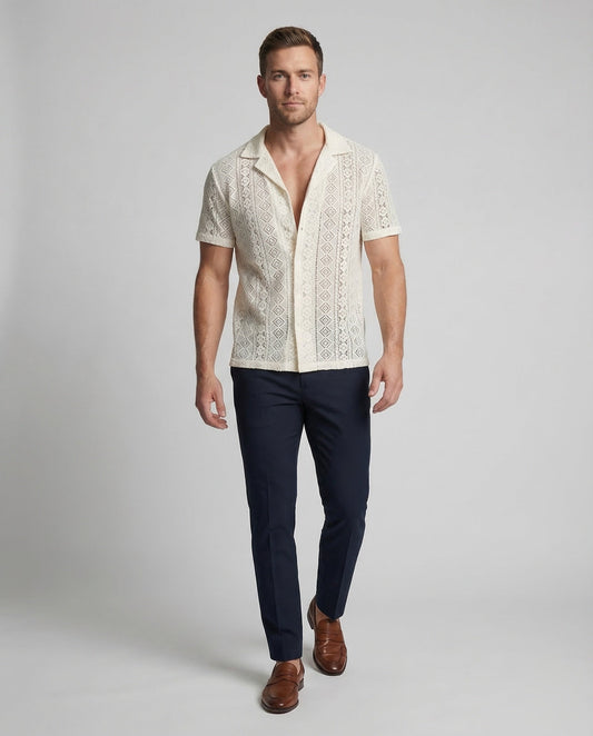 Heren Shirt Korte Mouw met Reverskraag en Doorknoopsluiting