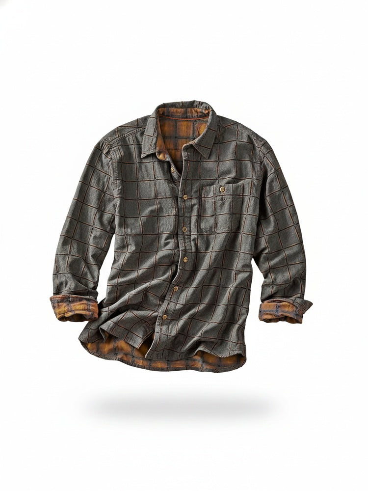 Heren Shirt Lange Mouw met Geruite Print en Borstzak