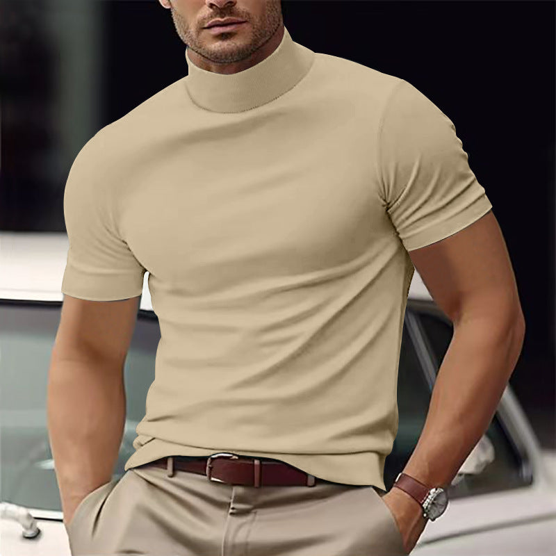 Heren T-shirt Korte Mouw met Turtleneck Beige