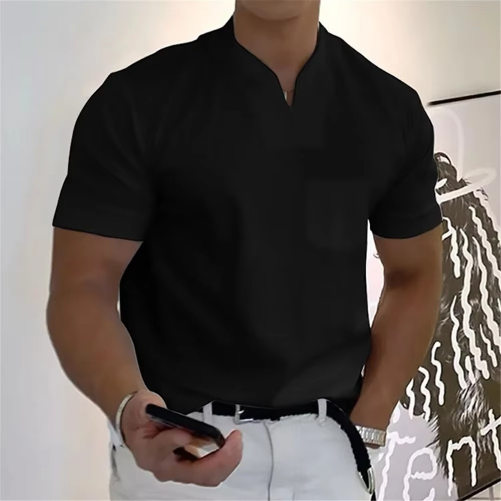 Heren T-Shirt Korte Mouw met V-hals en Slim Fit Zwart