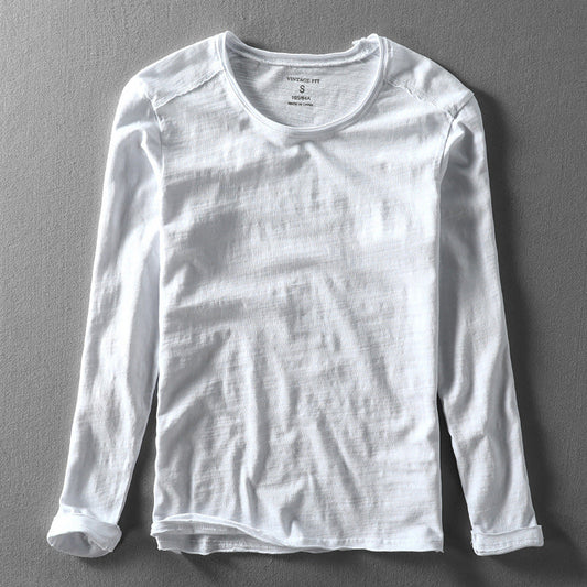 Heren T-shirt Lange Mouw met Ronde Hals en Vintage Fit Wit