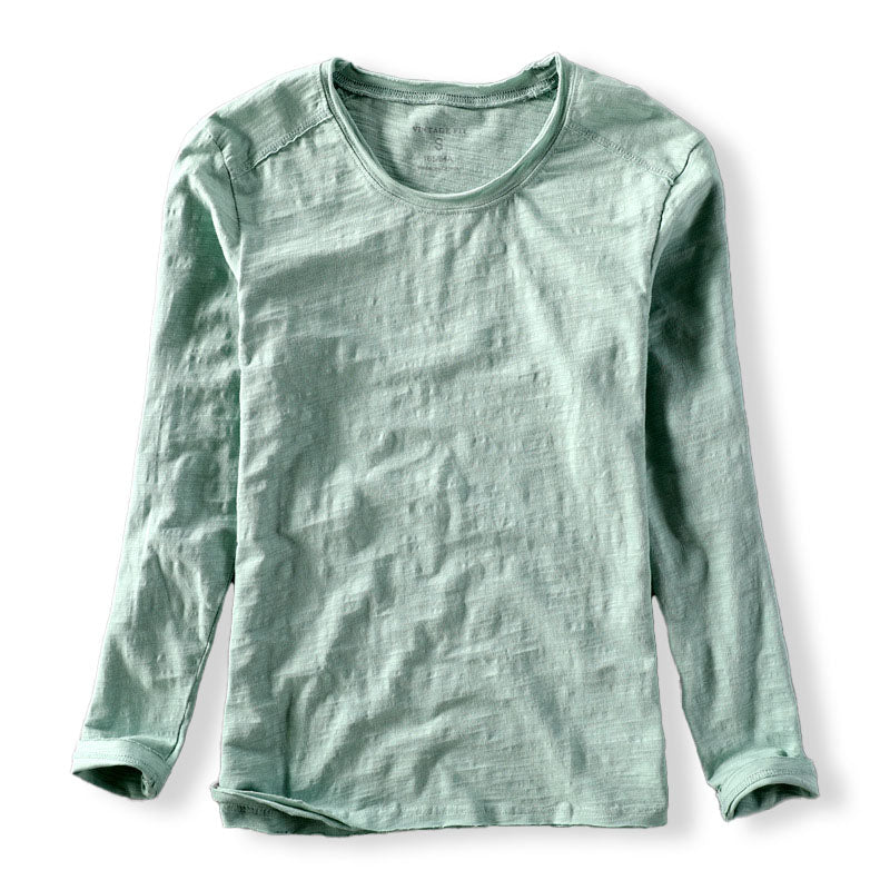 Heren T-shirt Lange Mouw met Ronde Hals en Vintage Fit Lichtgroen