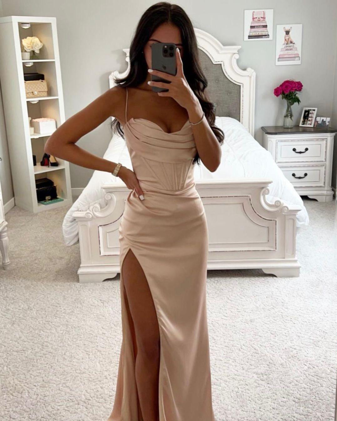 Dames Avondjurk met Hoge Split Beige