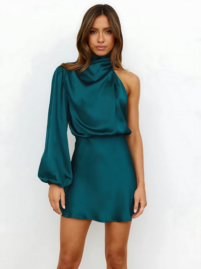 Dames Off-Schoulder Jurk met een Lange Mouw Blauw