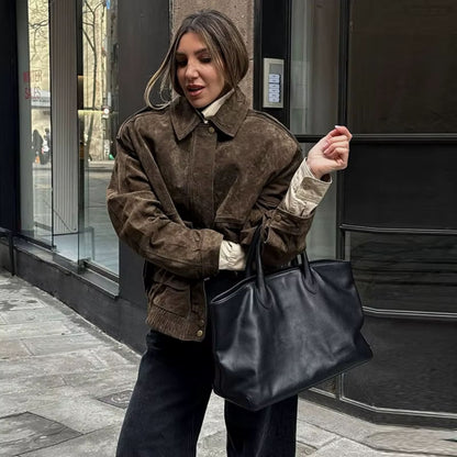 Dames Tussenjas Oversized met Knoopsluiting en Opstaande Kraag