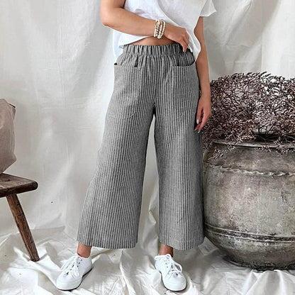 Dames Linnen Broek met Grote Broekzakken Grijs