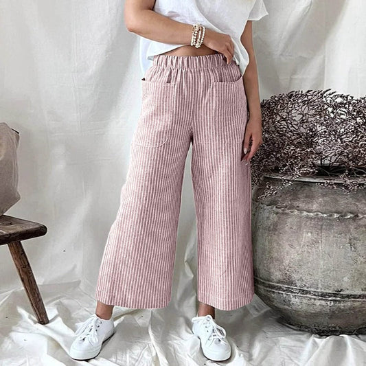 Dames Linnen Broek met Grote Broekzakken Roze