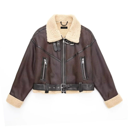 Dames Aviator Jacket met Shearling Voering Bruin