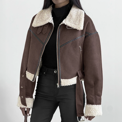 Dames Aviator Jacket met Shearling Voering