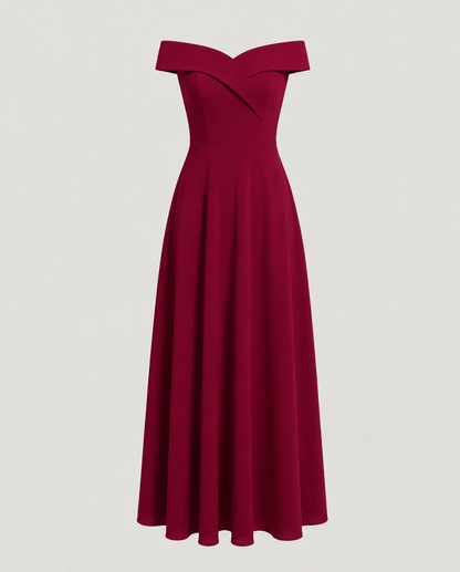 Dames Avondjurk Off-Shoulder met A-lijn en Lange Rok Rood