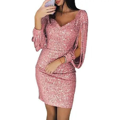 Dames Feestjurk met Glitter en Getailleerd Silhouet Roze
