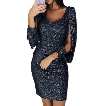 Dames Feestjurk met Glitter en Getailleerd Silhouet Zwart