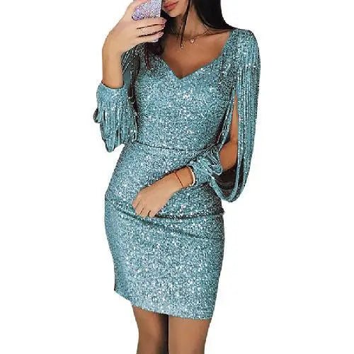 Dames Feestjurk met Glitter en Getailleerd Silhouet Turquoise