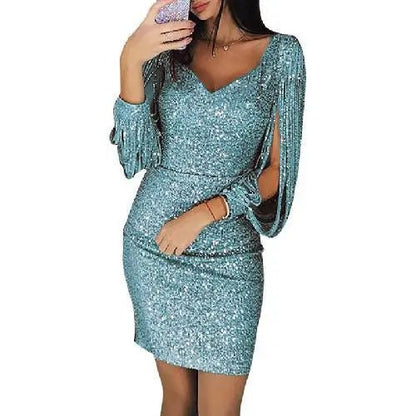 Dames Feestjurk met Glitter en Getailleerd Silhouet Turquoise