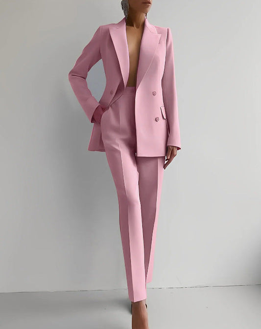 Dames Blazer en Broek Set met Regular Pasvorm Roze