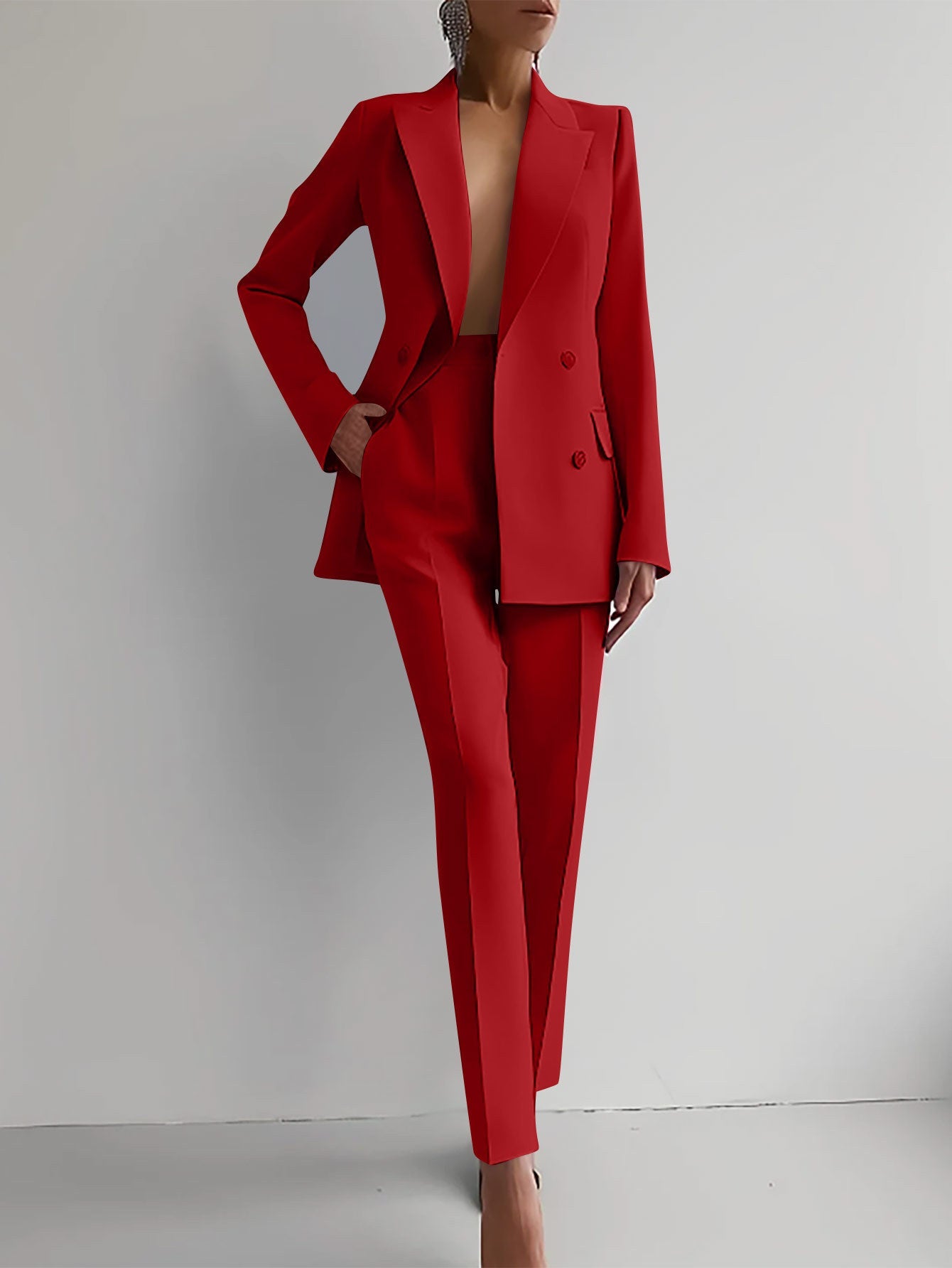 Dames Blazer en Broek Set met Regular Pasvorm Rood
