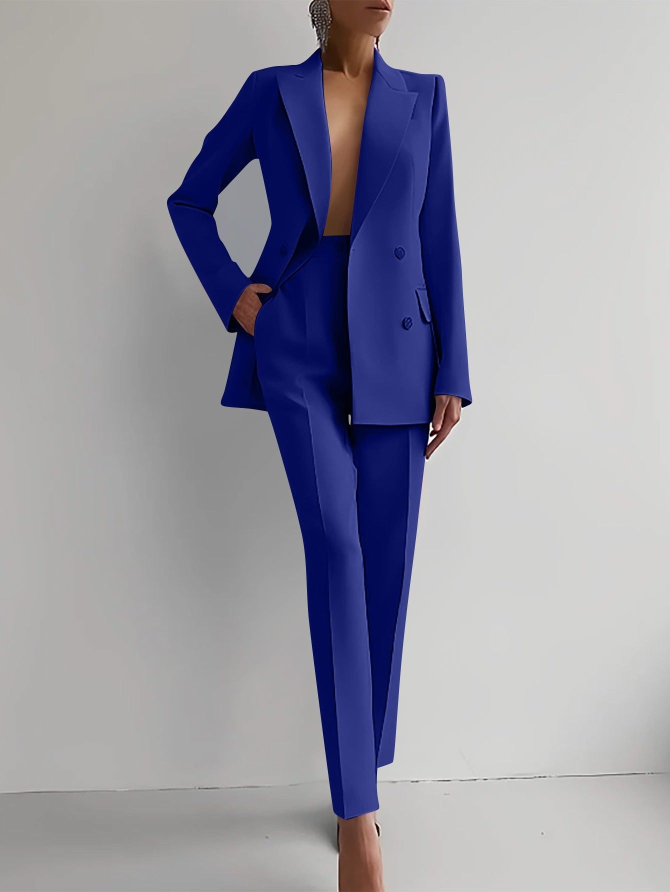 Dames Blazer en Broek Set met Regular Pasvorm Donkerblauw