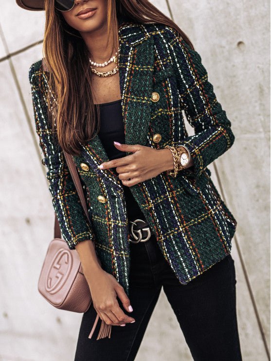 Dames Blazer met Geruit Patroon en Getailleerd Silhouet