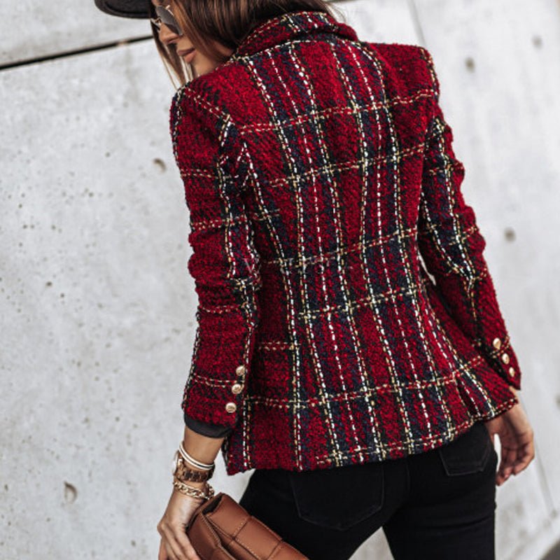 Dames Blazer met Geruit Patroon en Getailleerd Silhouet