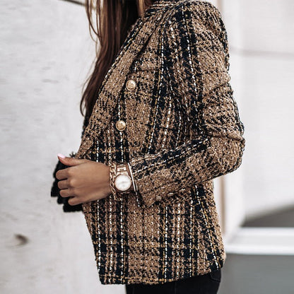 Dames Blazer met Geruit Patroon en Getailleerd Silhouet