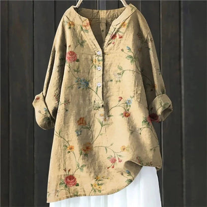 Dames Blouse met Bloemenprint en V-hals Geel