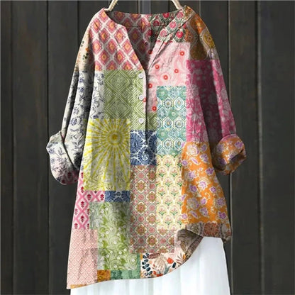 Dames Blouse met Bloemenprint en V-hals Roze