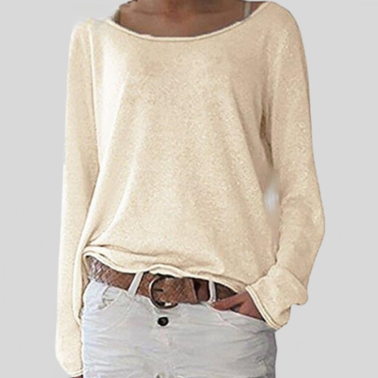 Losvallende Trui Dames met Wijde Hals Beige