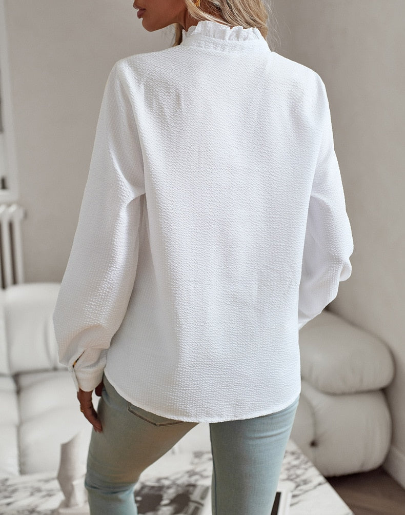 Dames Blouse Lange Mouwen met Elegante Kraag