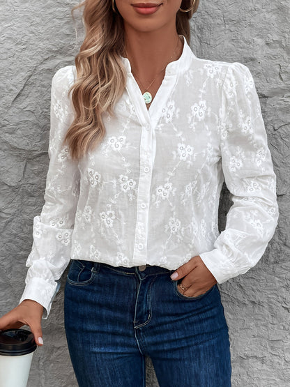 Dames Blouse met Kanten en Lange Mouwen Wit
