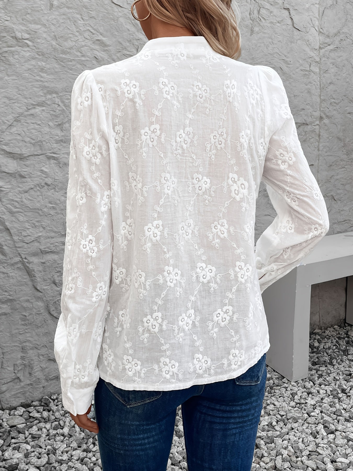 Dames Blouse met Kanten en Lange Mouwen Wit