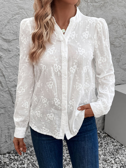 Dames Blouse met Kanten en Lange Mouwen Wit