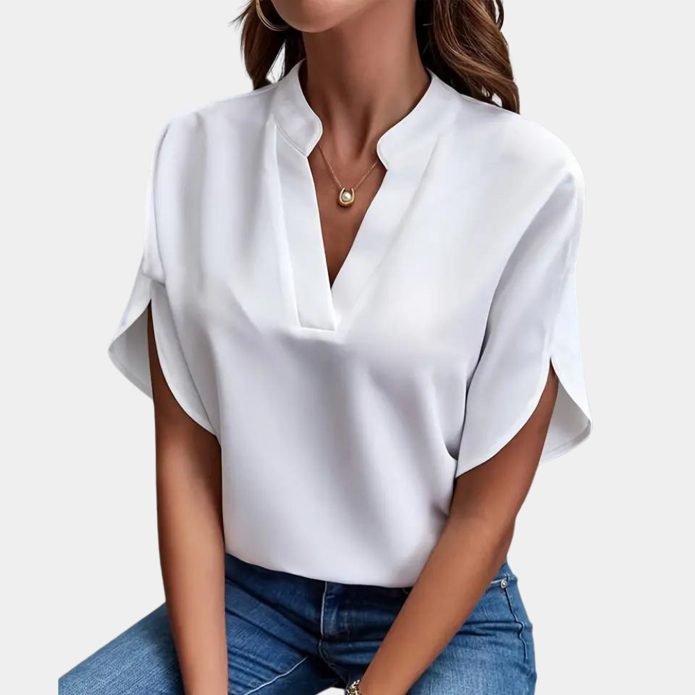 Dames Blouse met Korte Mouwen en V-hals Wit