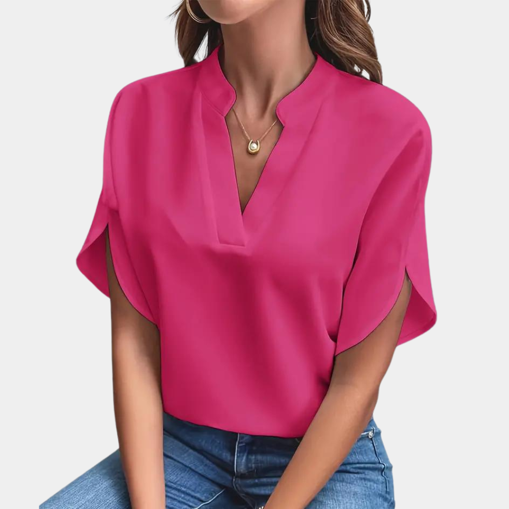Dames Blouse met Korte Mouwen en V-hals Roze