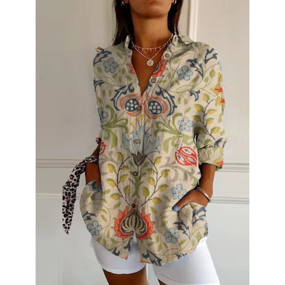 Dames Blouse met Lange Mouwen en Bloemenprint Lichtgroen