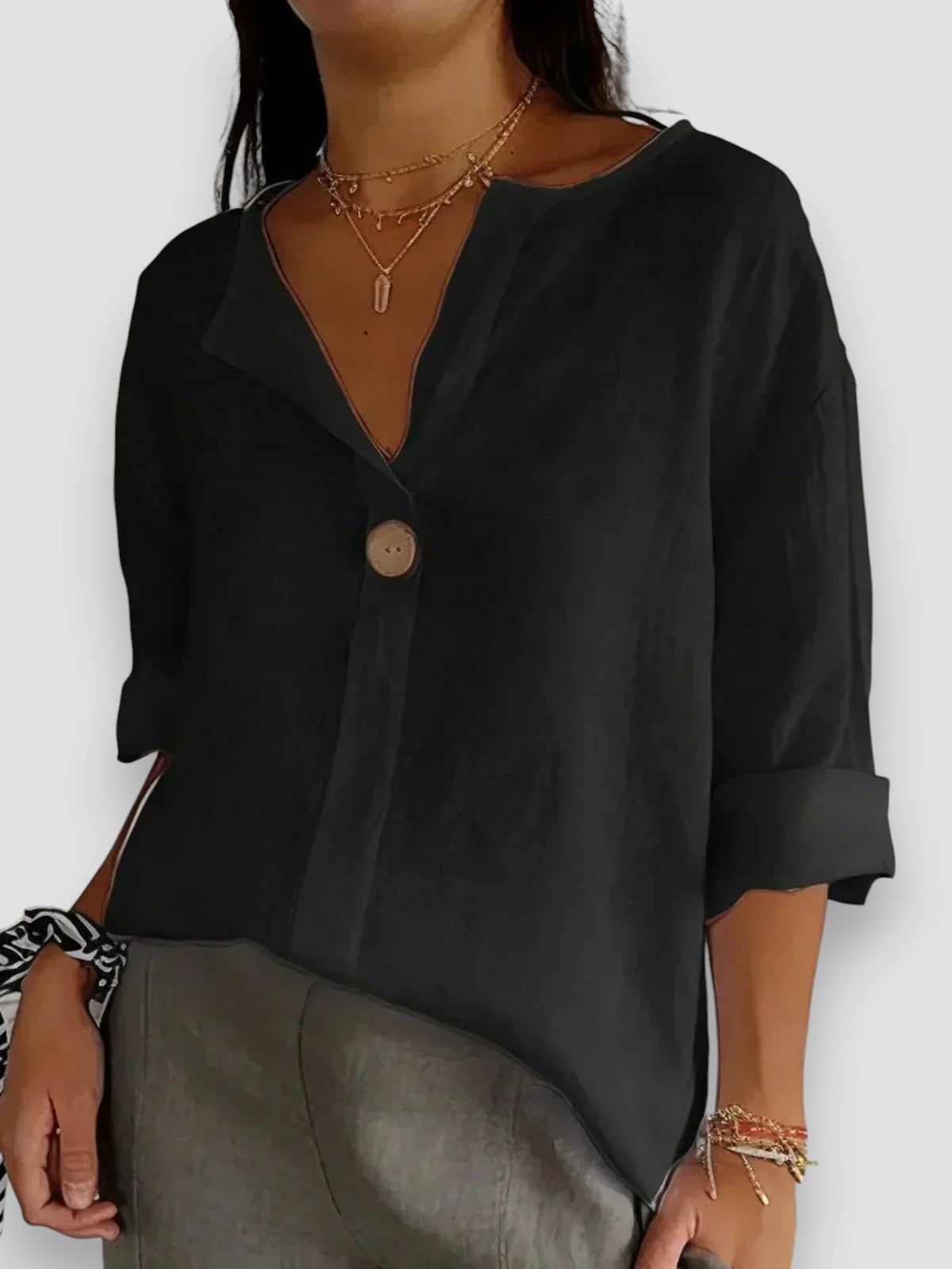 Dames Blouse met Knoop in Casual Design Zwart