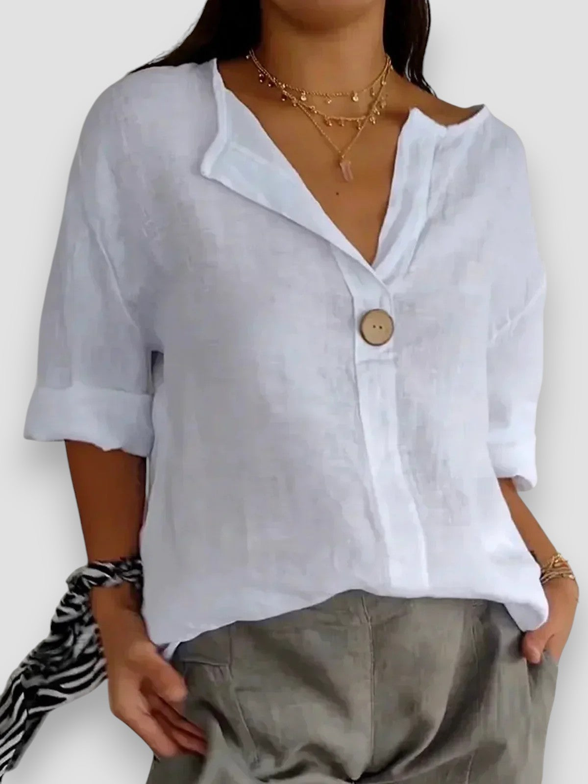 Dames Blouse met Knoop in Casual Design Wit