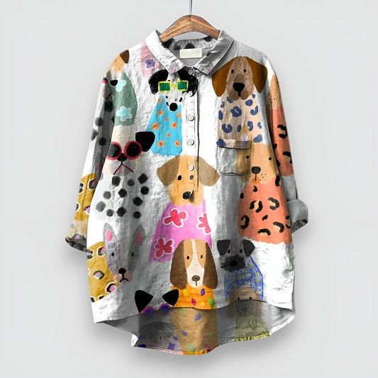 Dames Blouse met Dierenprint en Ontspannen Pasvorm Wit