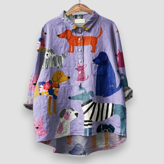 Dames Blouse met Dierenprint en Ontspannen Pasvorm Paars