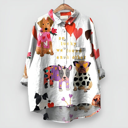 Dames Blouse met Dierenprint en Ontspannen Pasvorm Wit Rood