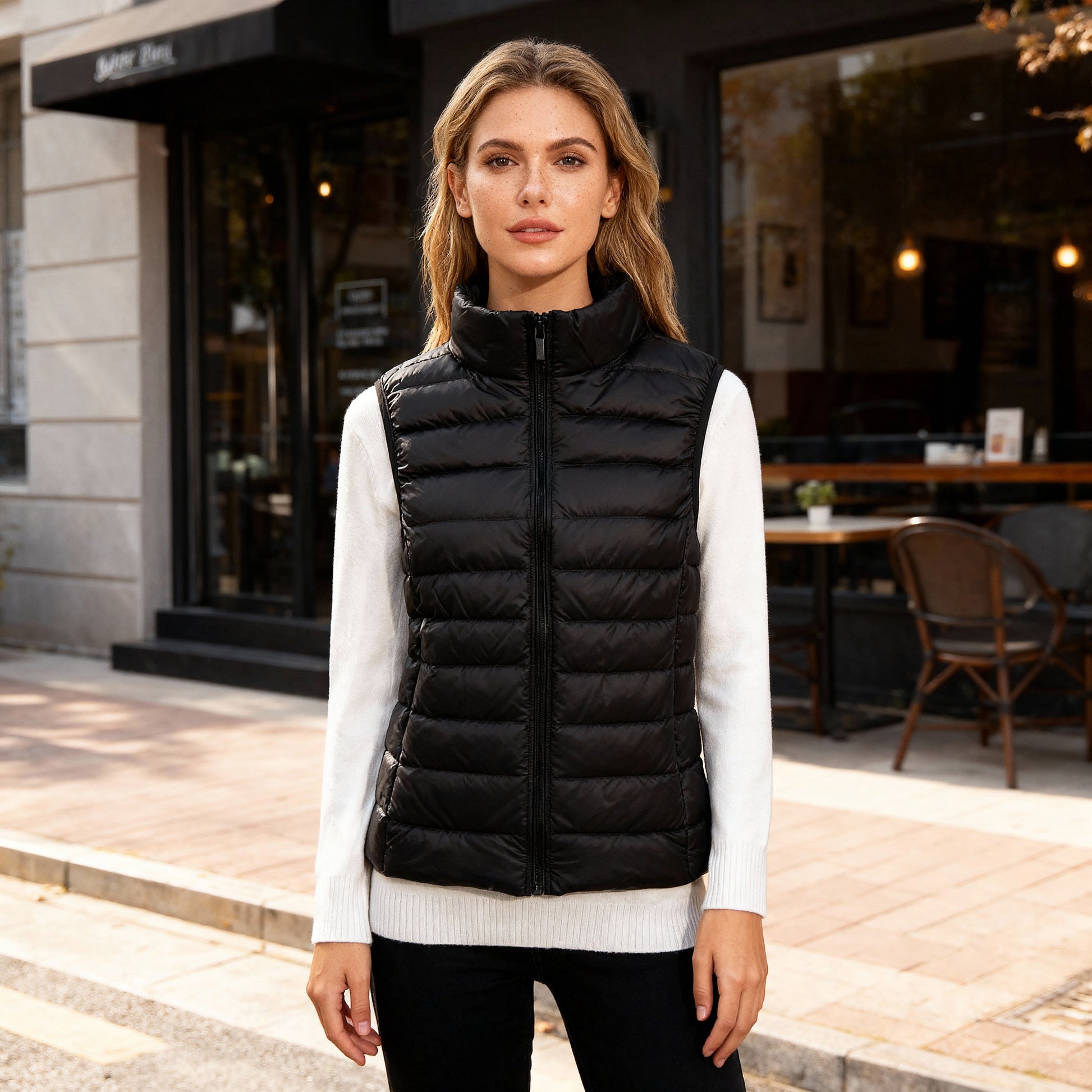 Dames Bodywarmer met Kraag en Slank Design Zwart
