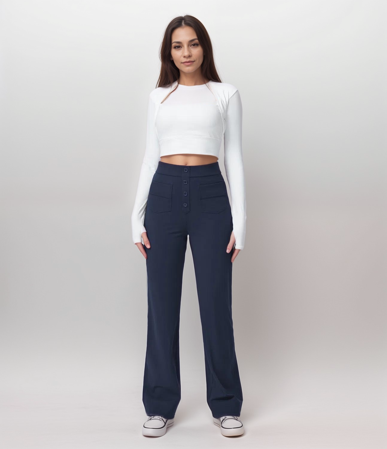 Dames Broek Hoge Taille Donkerblauw
