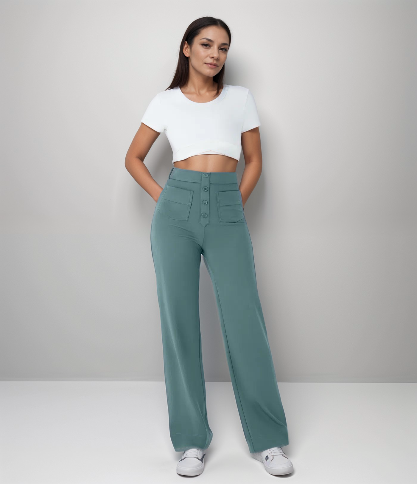 Dames Broek Hoge Taille Olijfgroen