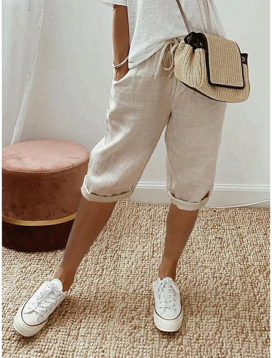 Dames Capri Broek van Linnen Beige