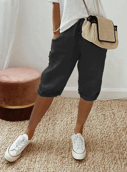 Dames Capri Broek van Linnen Zwart