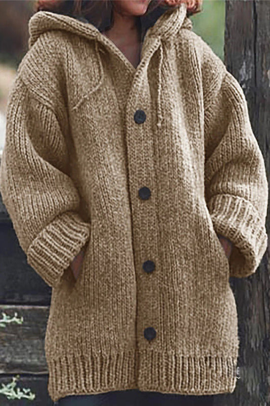 Dames Gebreid Cardigan Vest met Capuchon Oversized Khaki